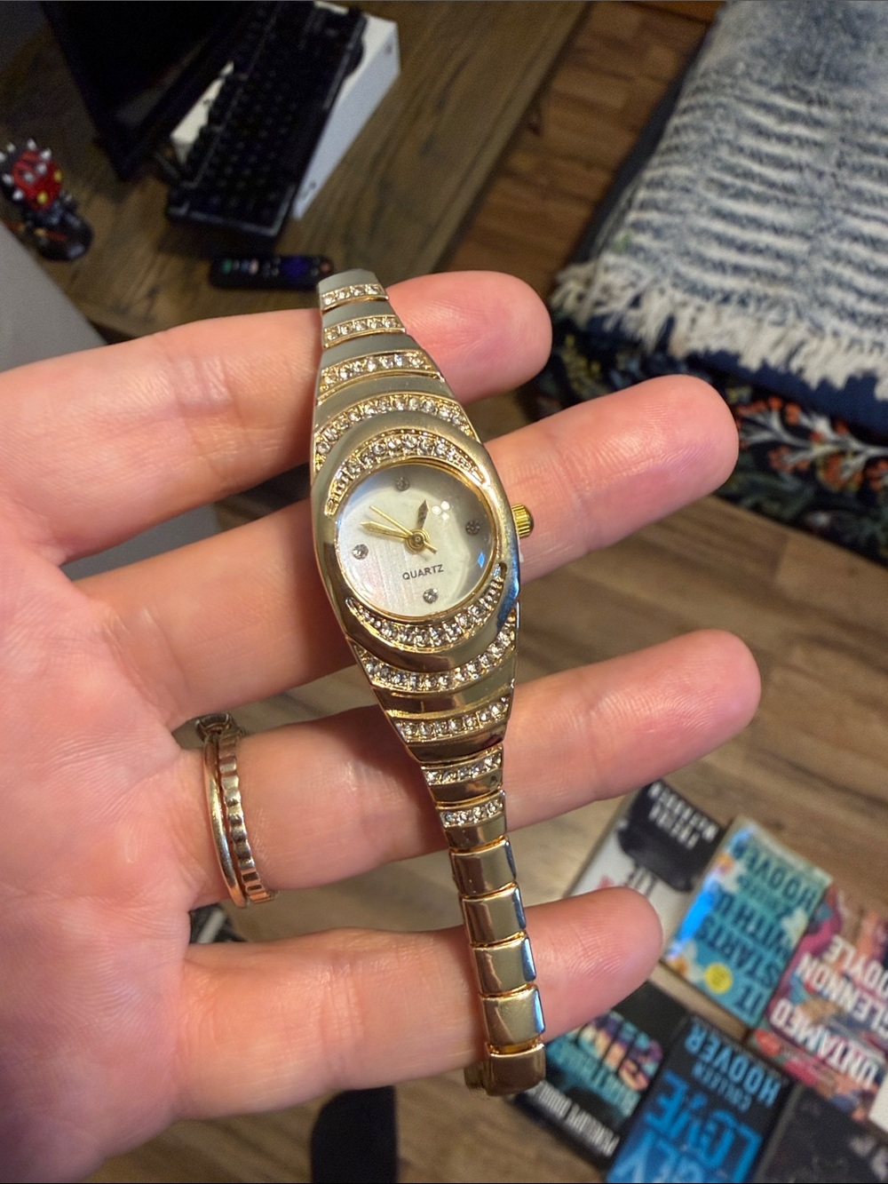 Gold Crystal-Accented Women's Quartz Bracelet Watch
